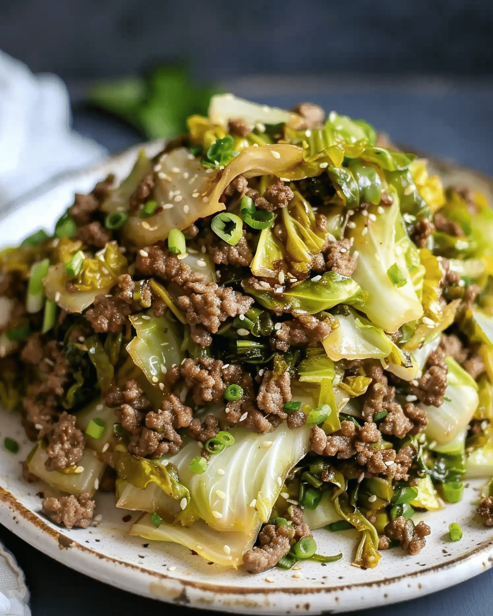 Healthy Chinese Ground Beef & Cabbage Stir Fry Stack