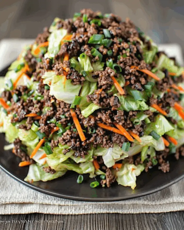 Healthy Chinese Ground Beef & Cabbage Stir Fry Stack
