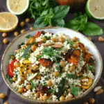 Moroccan Couscous with Roasted Vegetables, Chickpeas, and Almonds