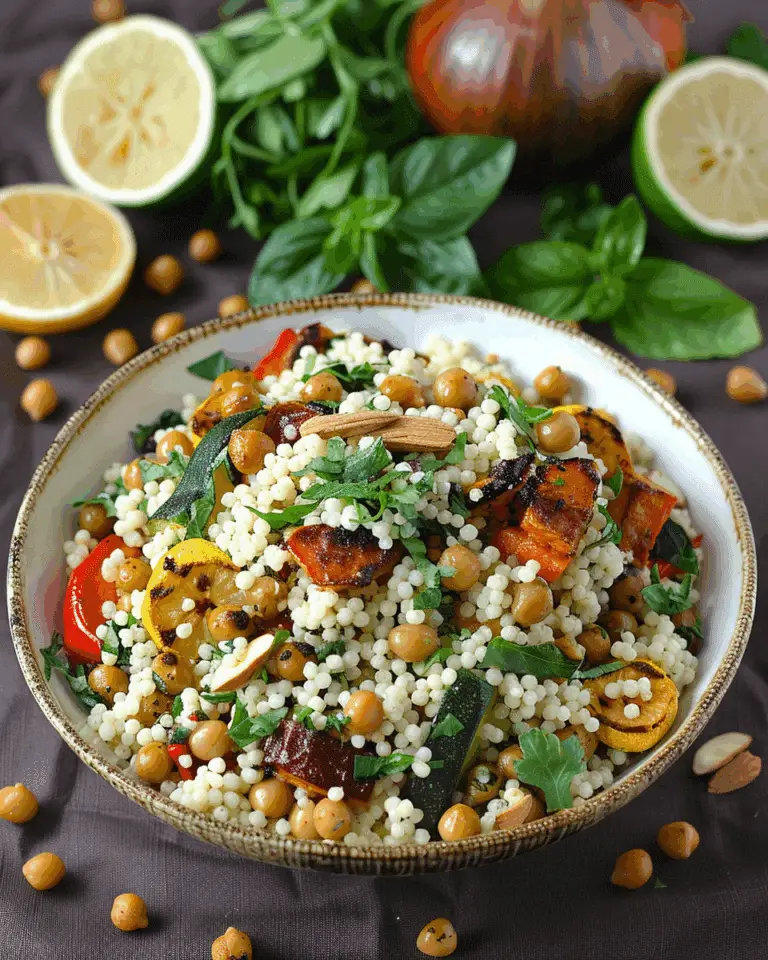 Moroccan Couscous with Roasted Vegetables, Chickpeas, and Almonds