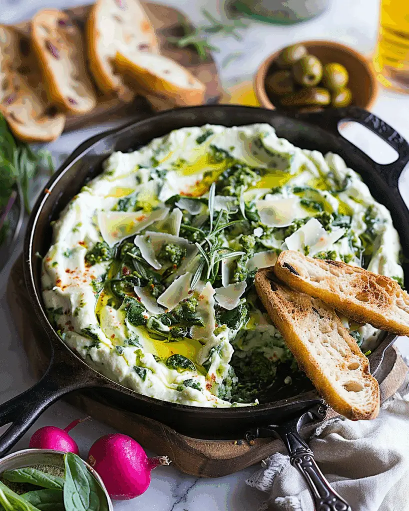 Pesto-Spinach Whipped Ricotta Dip