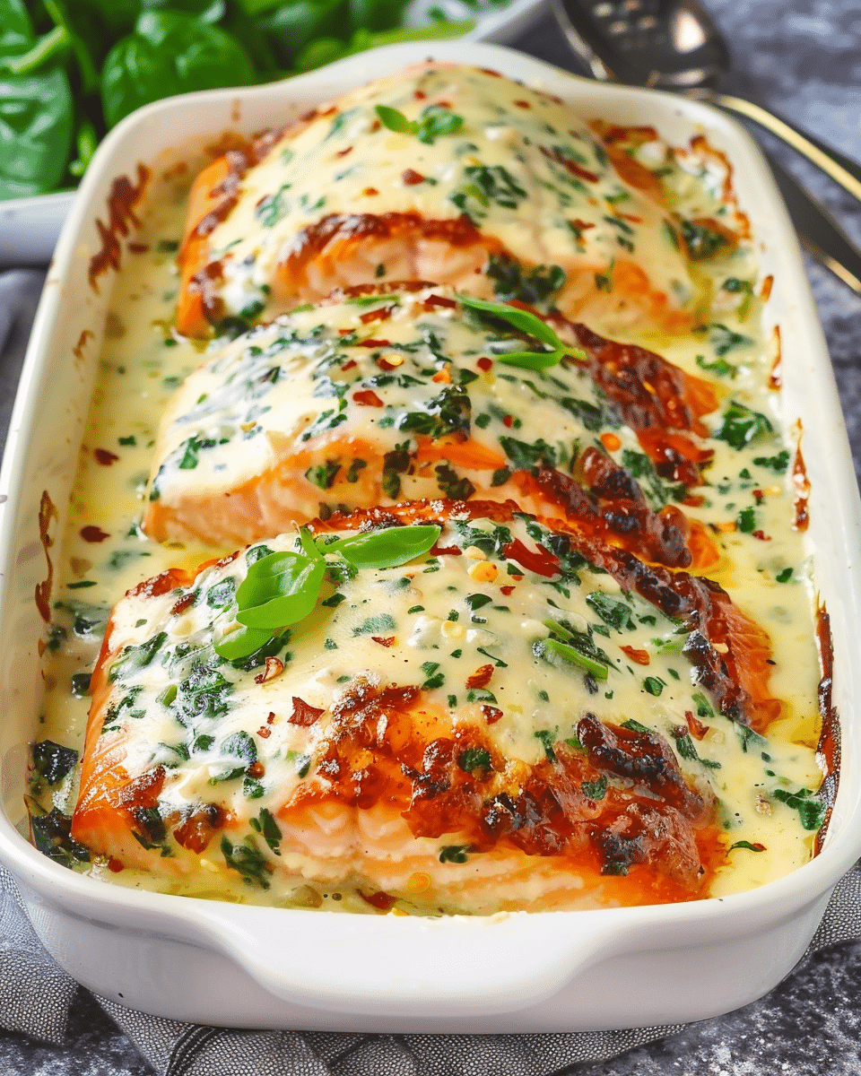 Baked Salmon Spinach Sauce