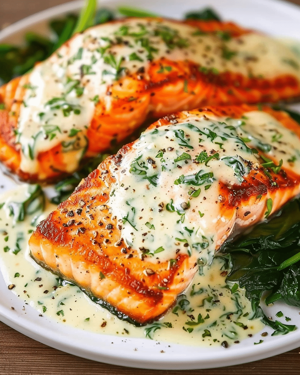 Baked Salmon Spinach Sauce