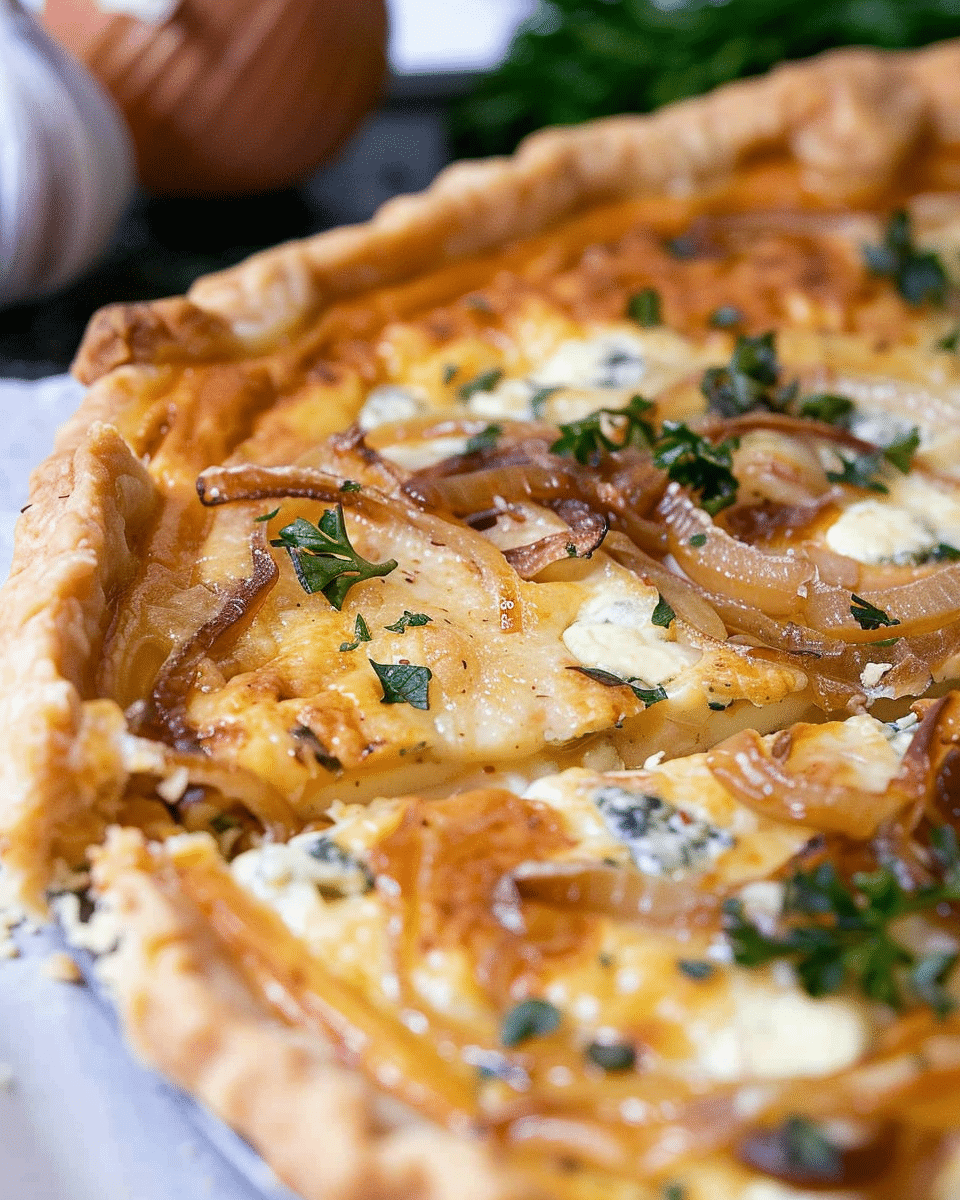 Caramelized Onion Tart with Gorgonzola and Brie