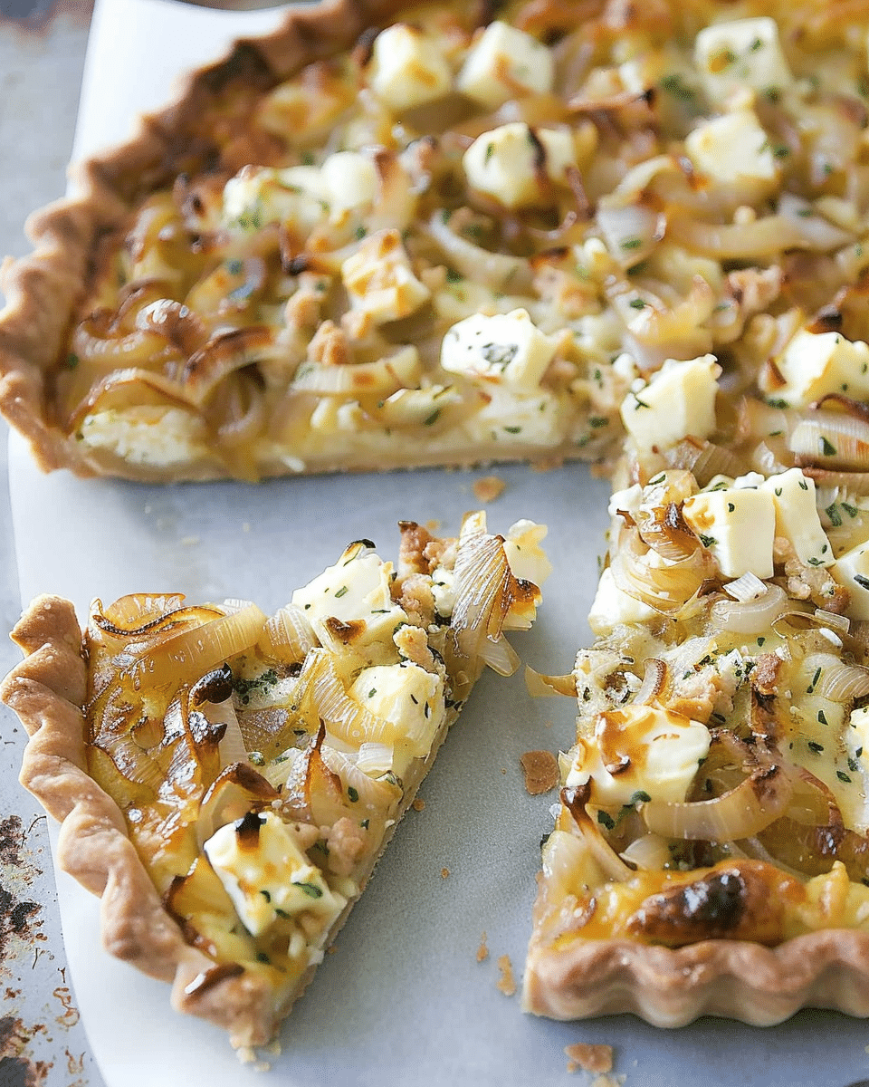 Caramelized Onion Tart with Gorgonzola and Brie