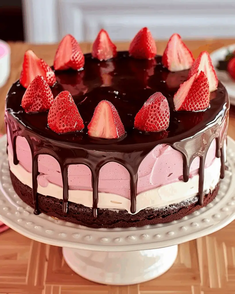 Chocolate-Dipped Strawberry Mousse Cake