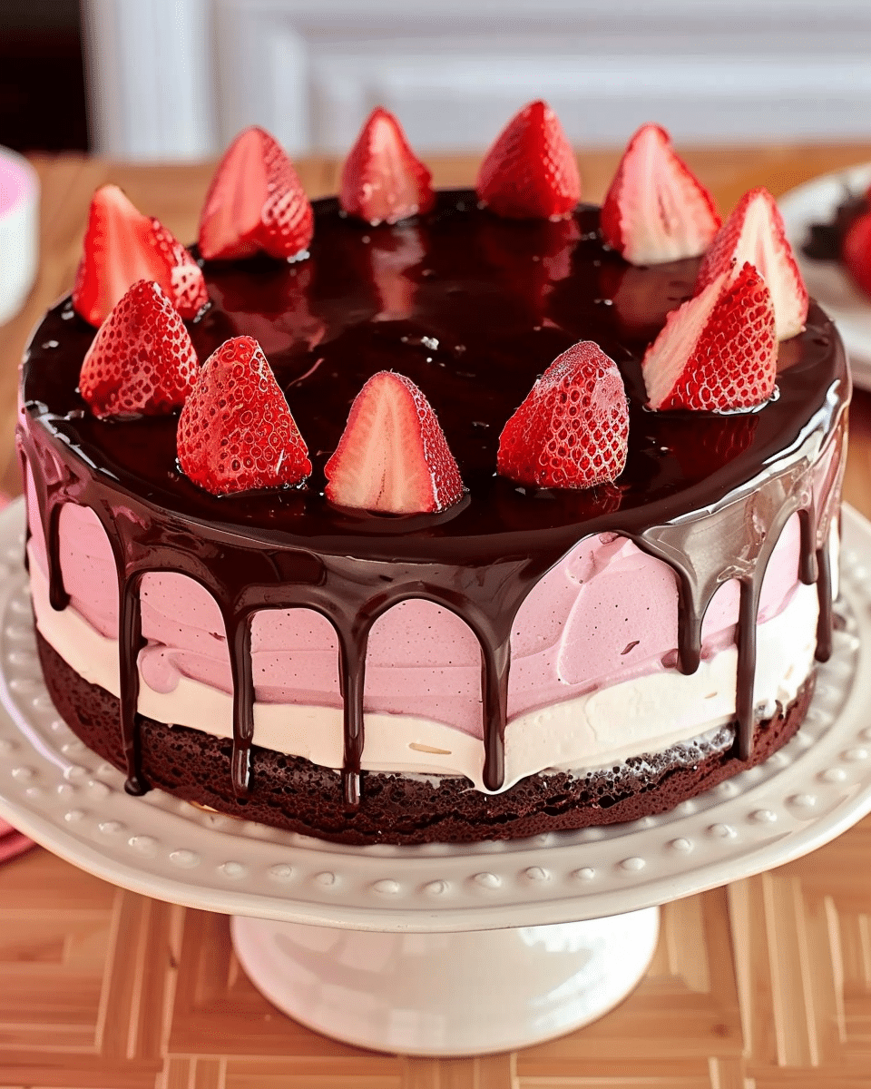 Chocolate-Dipped Strawberry Mousse Cake