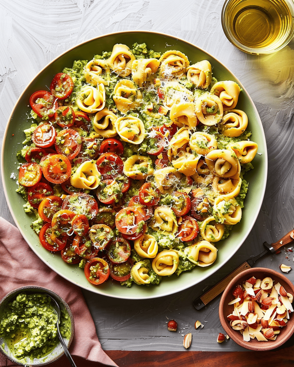 Creamy Basil Pesto Cheese Tortellini Pasta with Corn