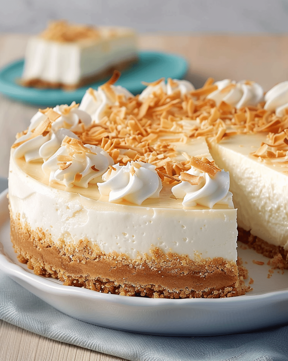Creamy Coconut Cheesecake with Toasted Coconut Topping