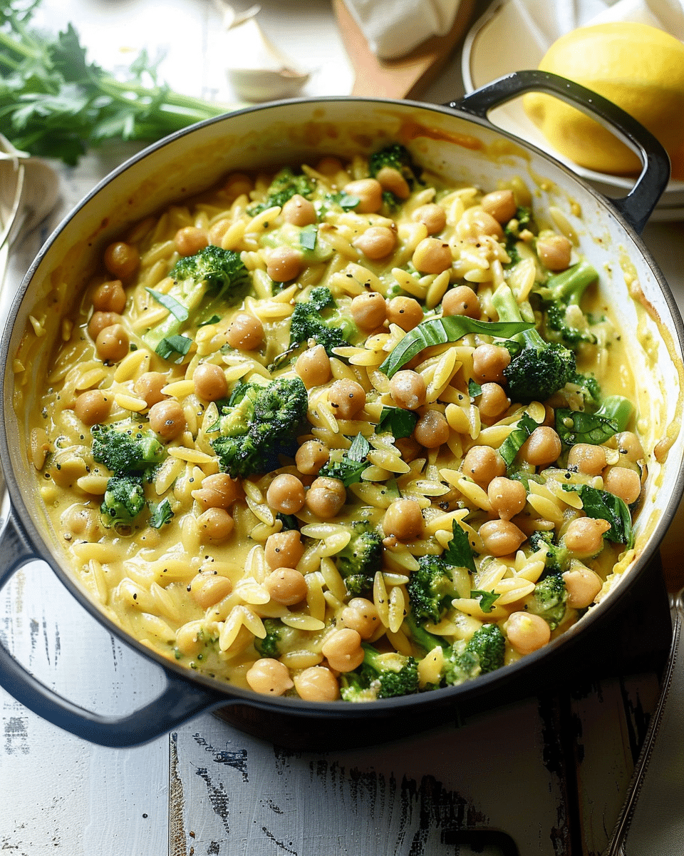Creamy Lemon Orzo with Chickpeas & Broccoli
