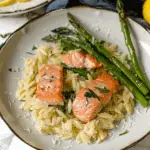 Creamy Lemon Parmesan Orzo with Salmon and Asparagus