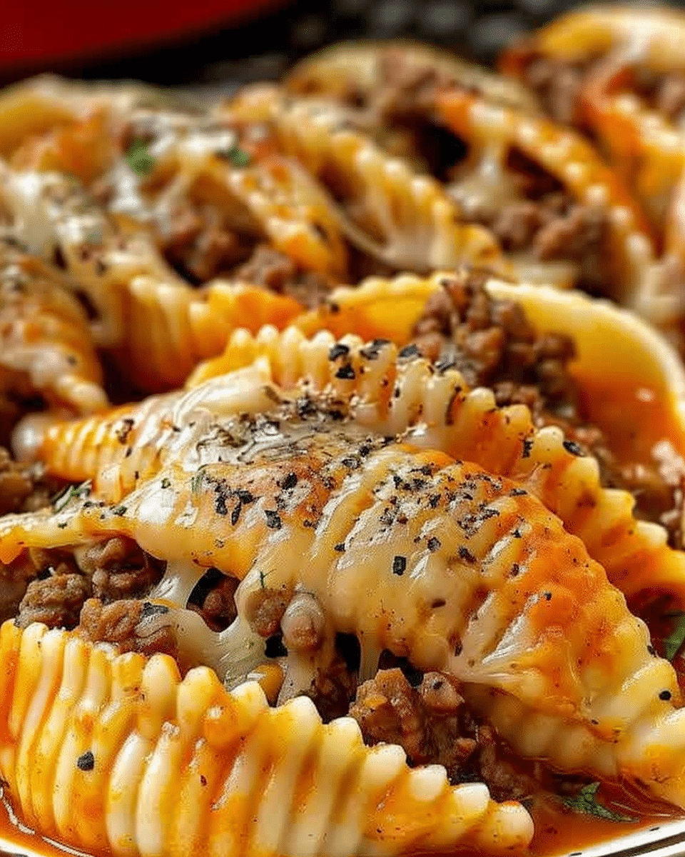 Crockpot Cheesy Ranch Beef Pasta Shells