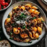 Crockpot Cheesy Ranch Beef Pasta Shells