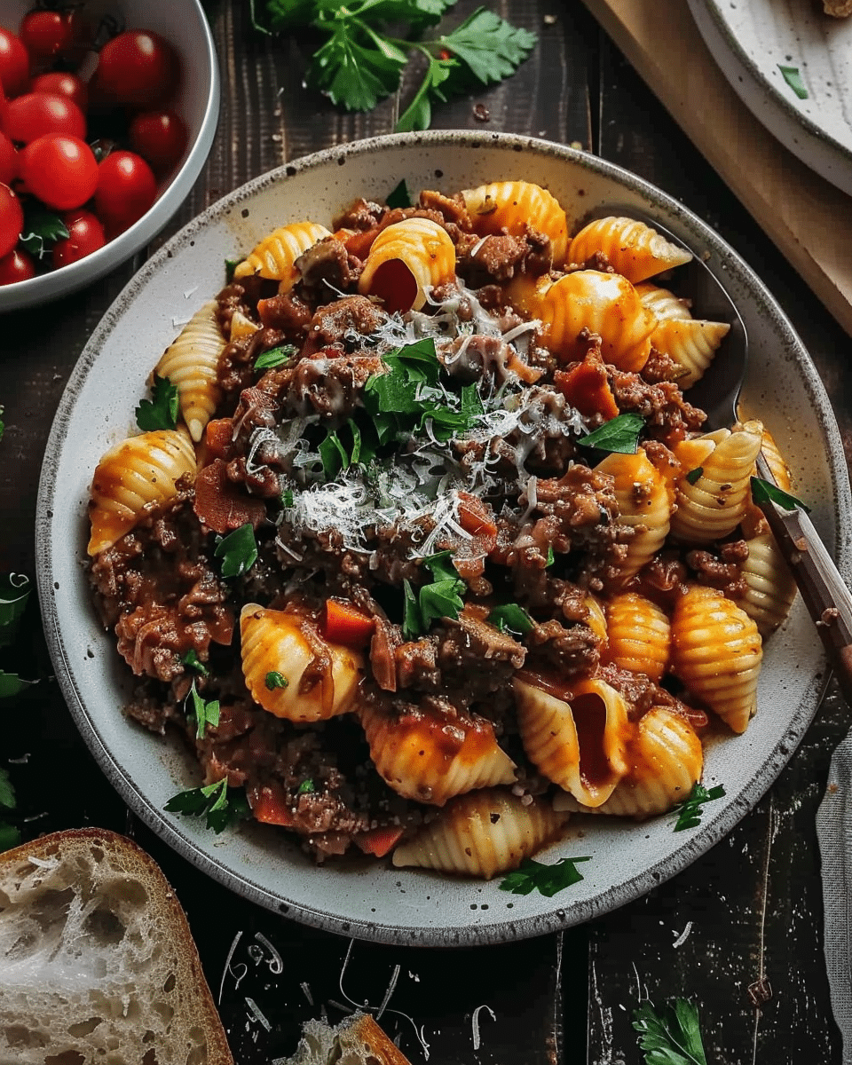 Crockpot Cheesy Ranch Beef Pasta Shells
