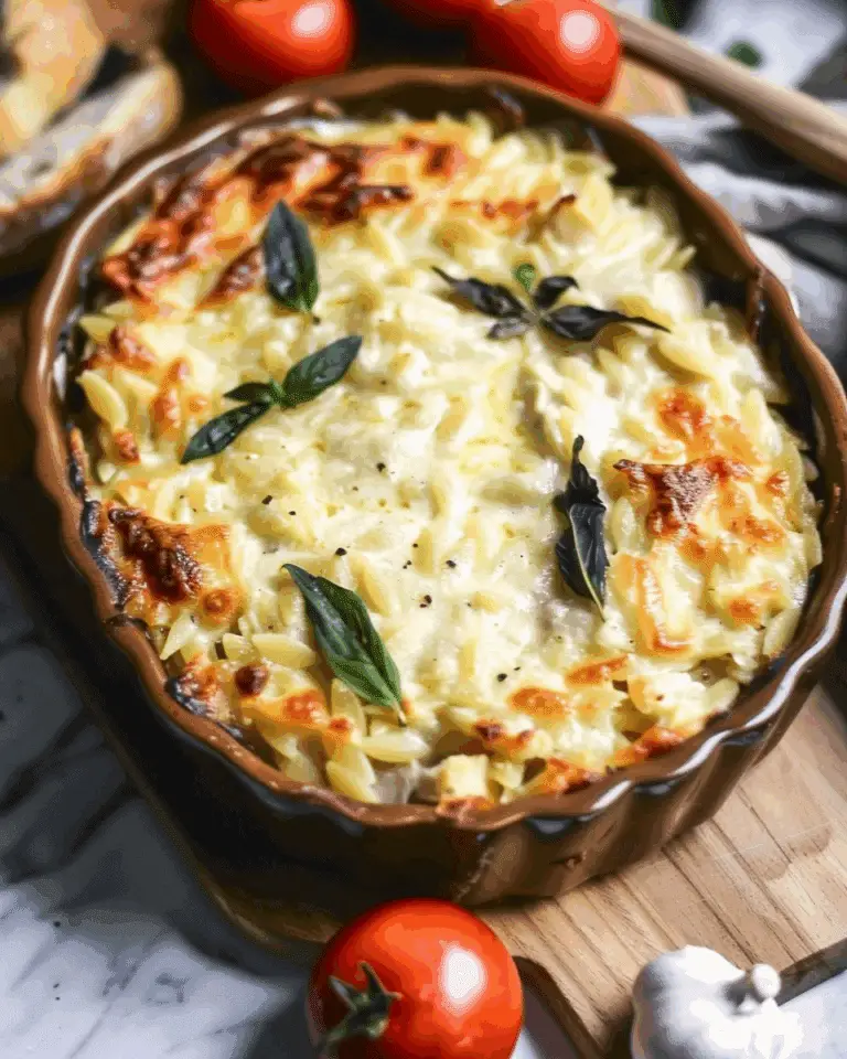 Easy Boursin Chicken Orzo Bake