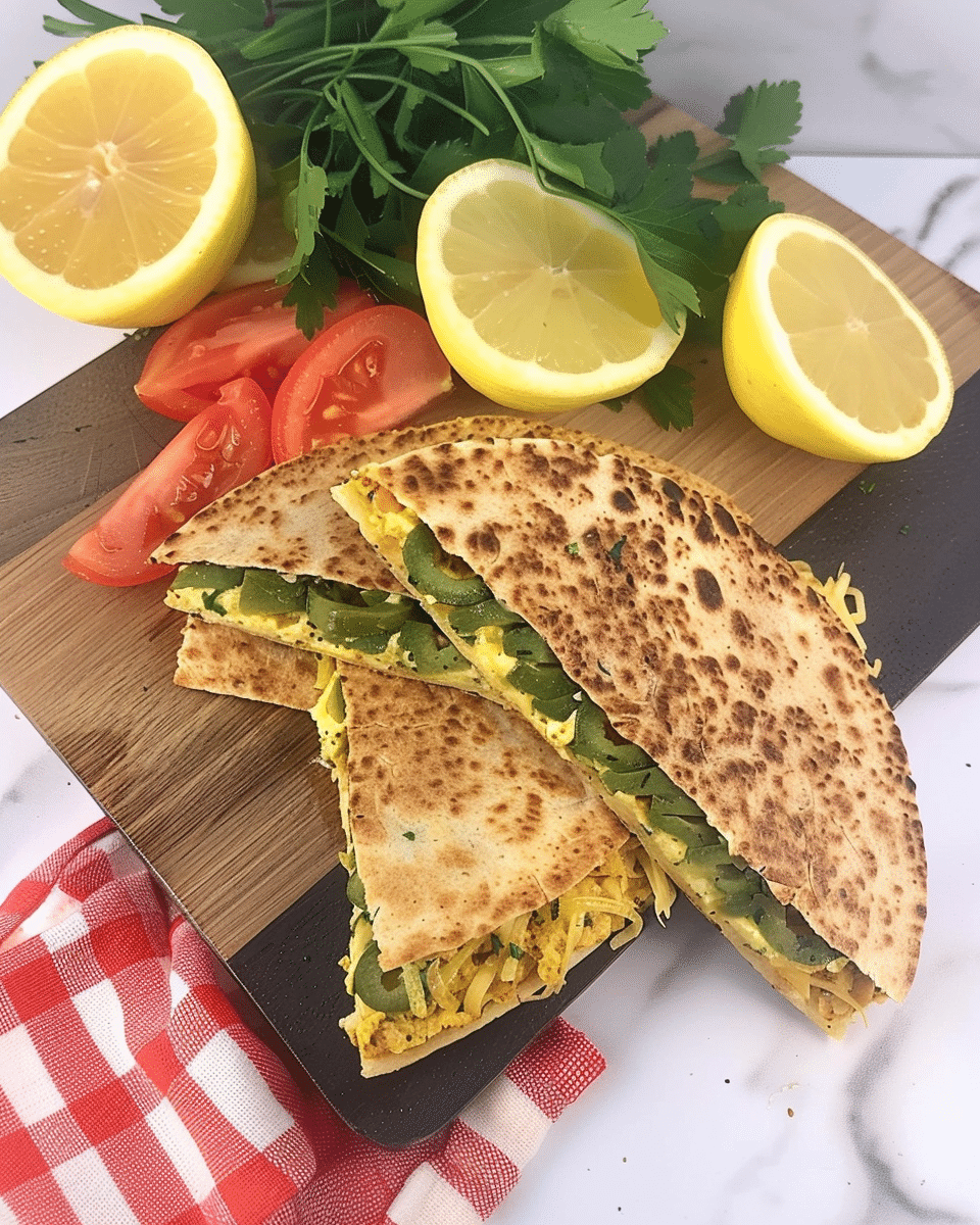 Feta and Green Olive Breakfast Quesadilla