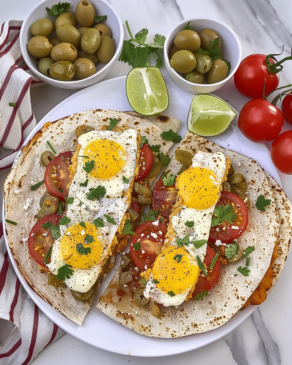 Feta and Green Olive Breakfast Quesadilla