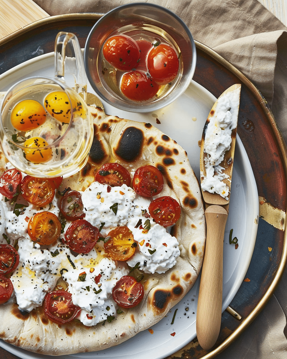 Flatbreads with Seaweed Whipped Feta & Roasted Tomatoes