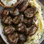 Garlic Butter Steak Bites and Cheesy Smashed Potatoes