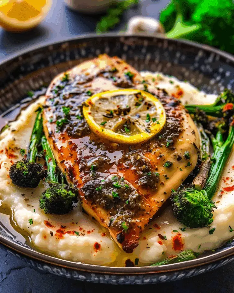Herb-Lemon Chicken with Garlic Mashed Potatoes and Broccolini