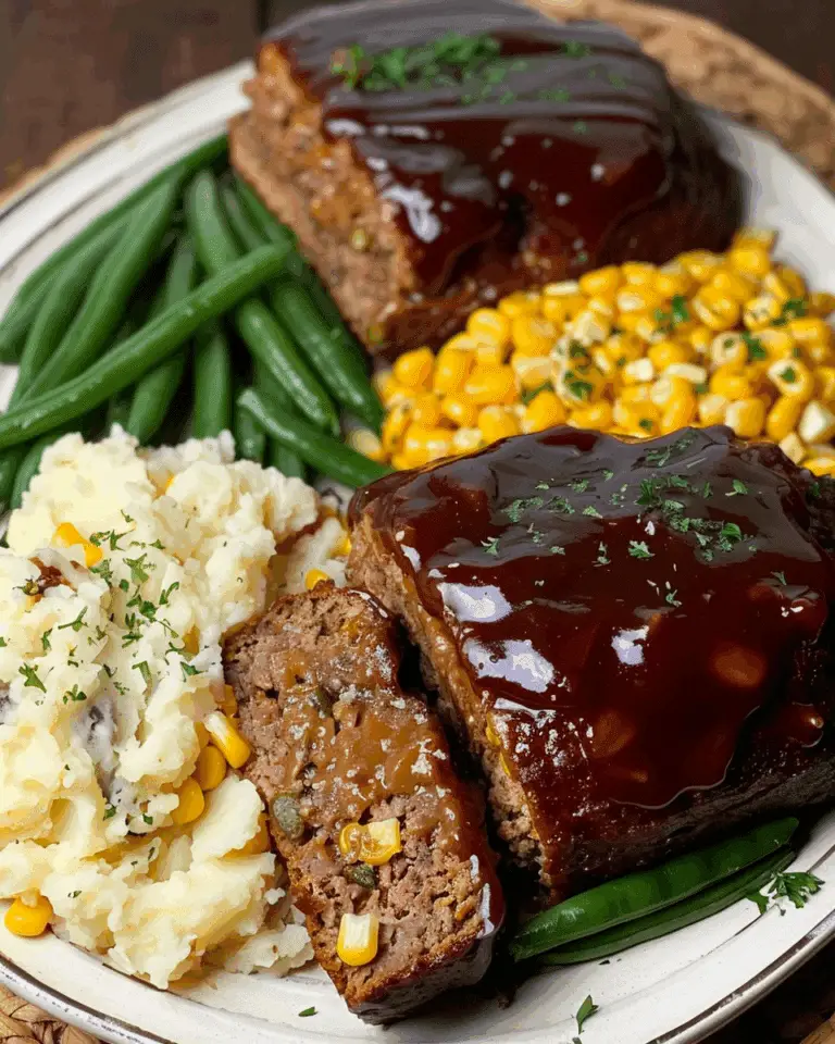 Meatloaf Dinner with Loaded Mashed Potatoes, Corn, and Green Beans