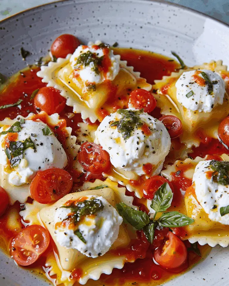 Ricotta and Lemon Zest Ravioli with Burst Tomatoes and Burrata