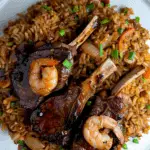 Savory Lamb Chops with Shrimp Fried Rice
