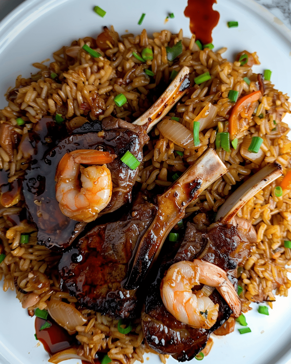 Savory Lamb Chops with Shrimp Fried Rice