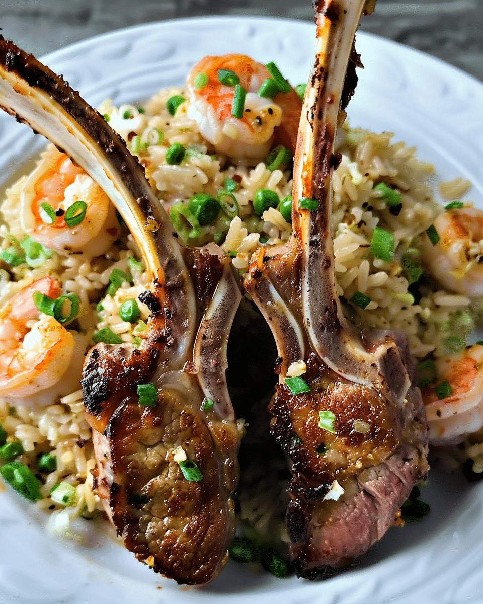 Savory Lamb Chops with Shrimp Fried Rice