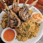 Shrimp Fried Rice With Lamb Chops & Spicy Yum Yum Sauce