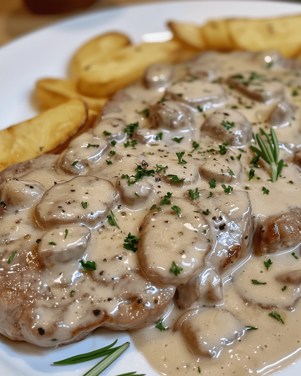 Steak with Garlic Cream Sauce