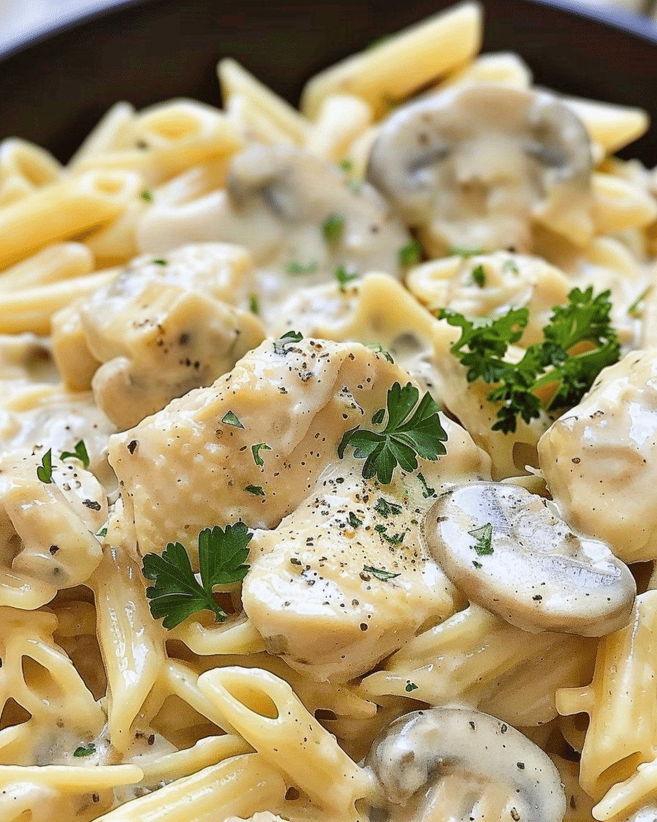 Tender Chicken & Mushrooms in a Creamy Pasta Sauce