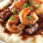 Catfish, Shrimp & Sausage Grits with Creamy Cheddar Grits