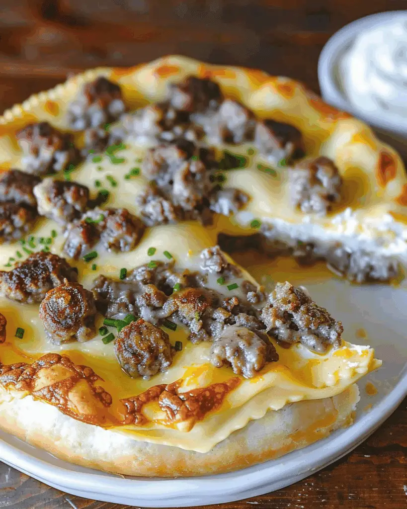 Cheesy Ravioli and Sausage Pie