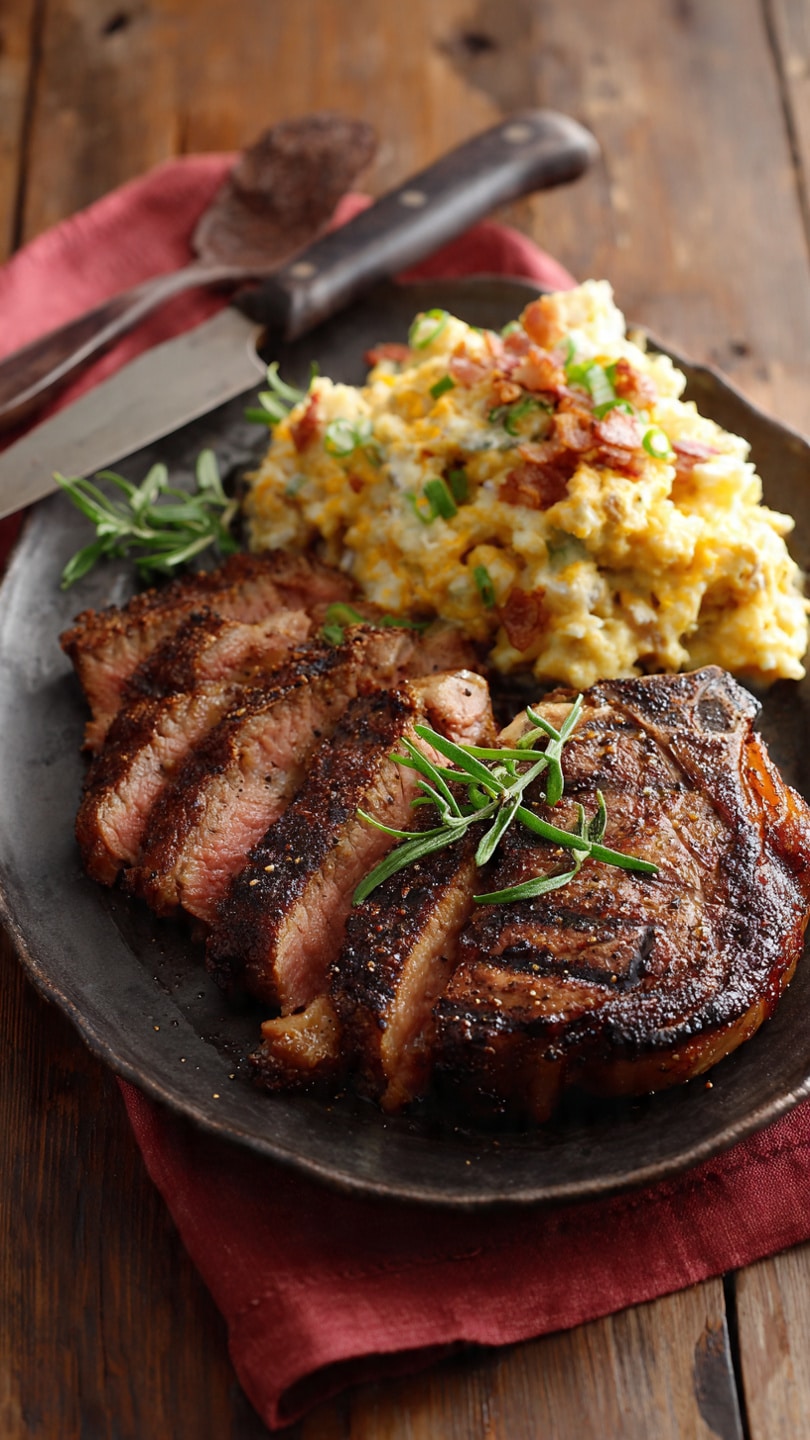 Cowboy Ribeye and Loaded Potato Plate