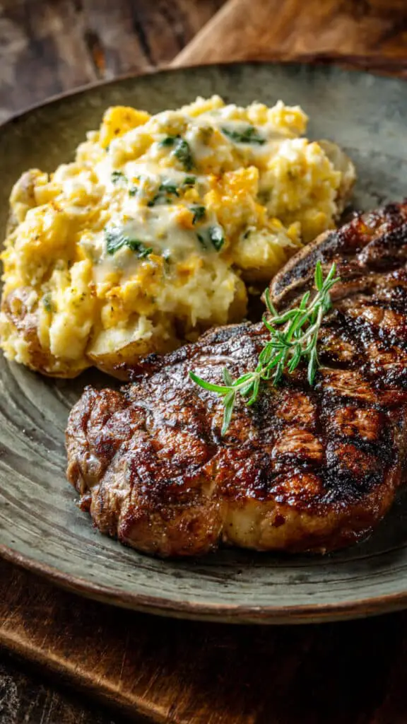 Cowboy Ribeye and Loaded Potato Plate