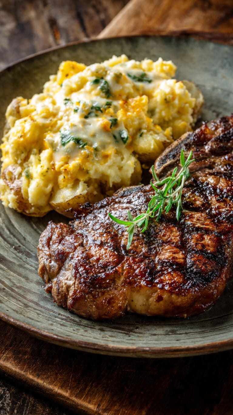 Cowboy Ribeye and Loaded Potato Plate