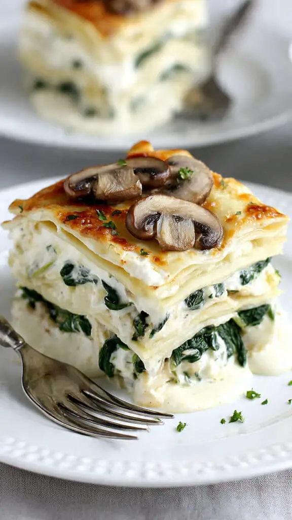 Creamy Spinach & Mushroom White Sauce Lasagna