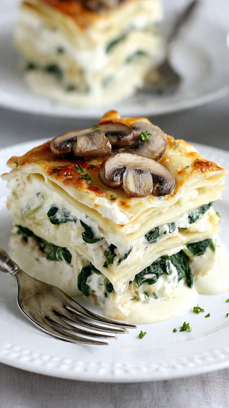 Creamy Spinach & Mushroom White Sauce Lasagna