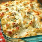 Creamy Beef Alfredo Ziti Casserole