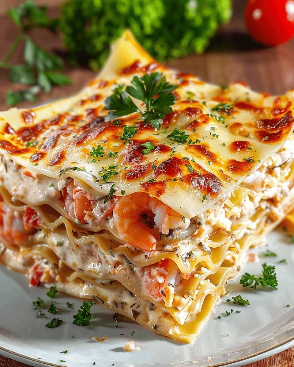 Creamy Layered Seafood Lasagna with Shrimp and Crab