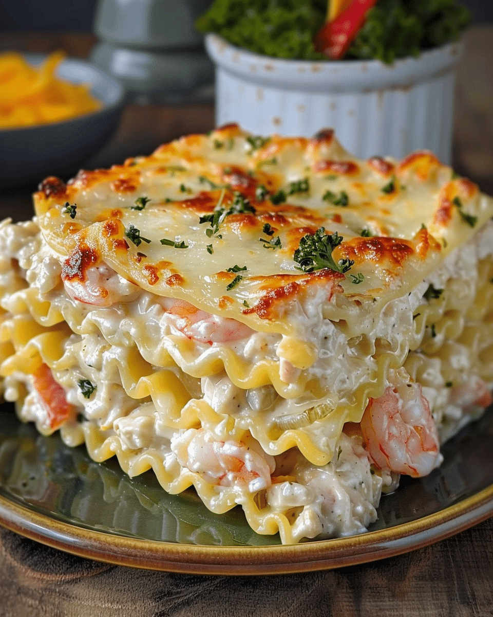 Creamy Layered Seafood Lasagna with Shrimp and Crab
