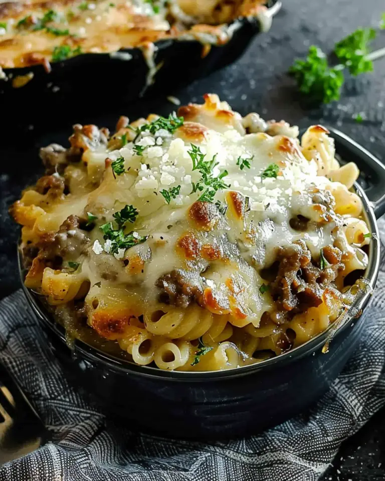French Onion Beef and Pasta Casserole