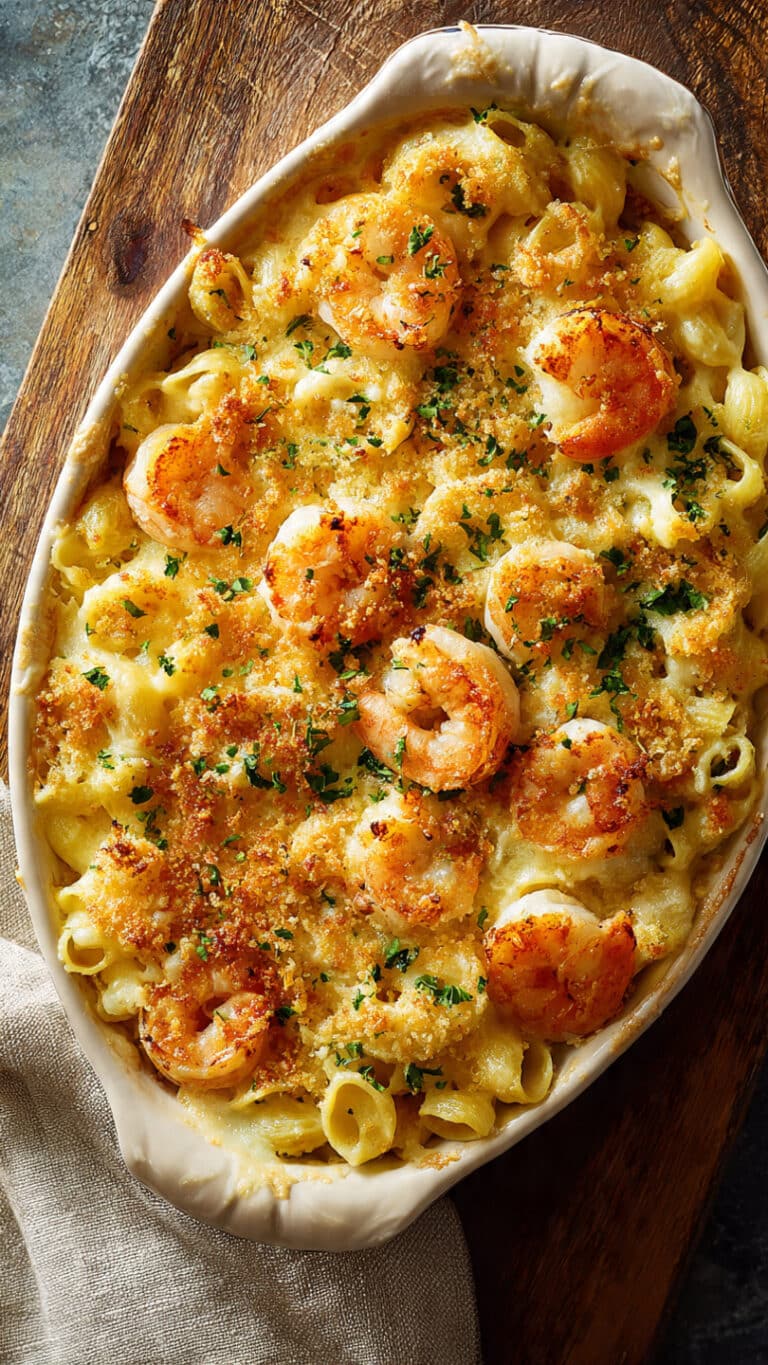 Garlicky Shrimp Pasta Bake