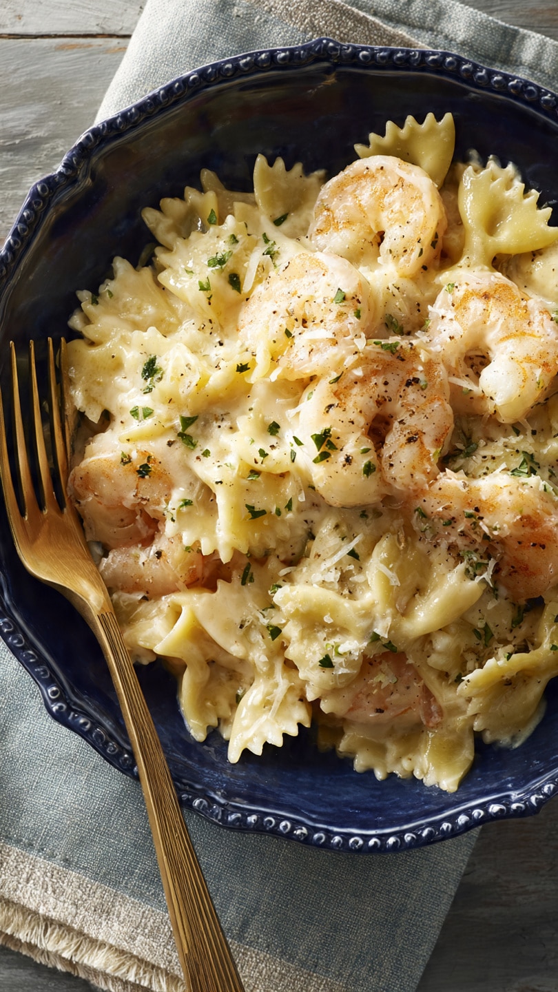 Garlicky Shrimp Pasta Bake