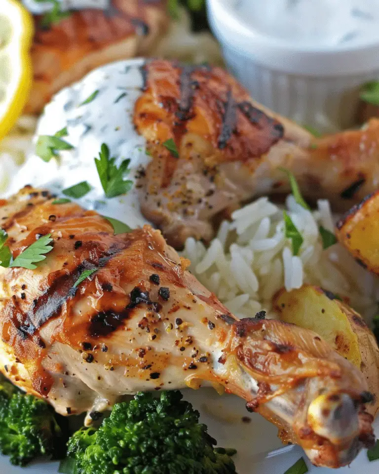 Grilled Lemon Chicken with Creamy Sauce, Rice, Roasted Potatoes & Broccoli
