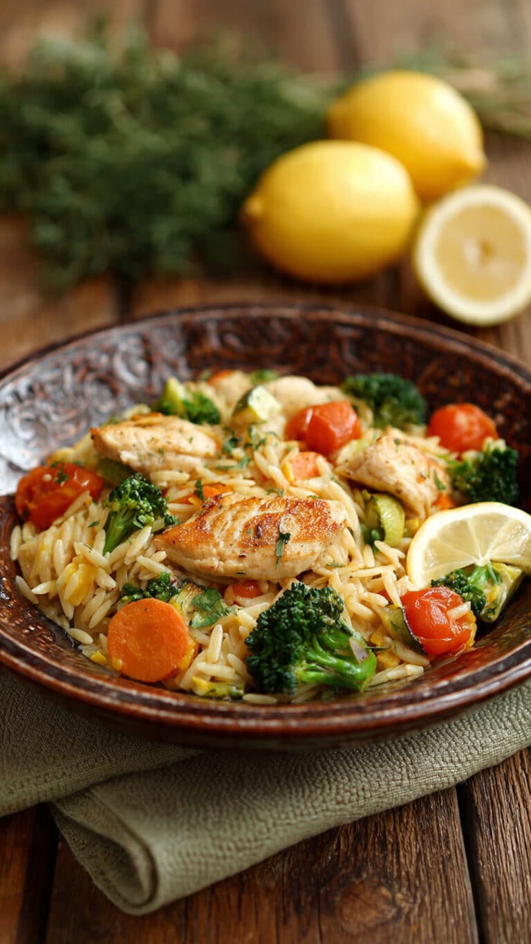Lemon Chicken & Veggie Orzo Stir Fry