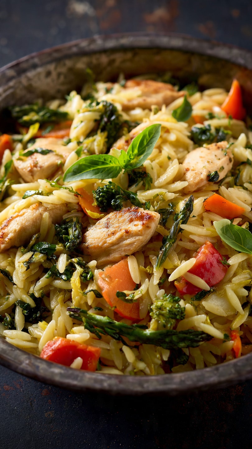 Lemon Chicken & Veggie Orzo Stir Fry