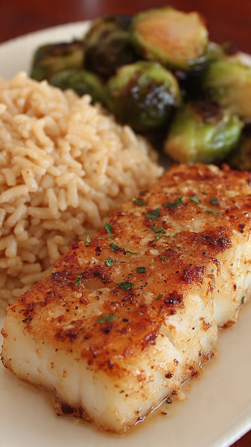 Lemon Garlic Butter Cod Bowls with Roasted Brussels Sprouts