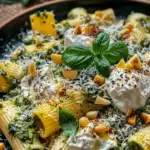 Lemon Pesto Rigatoni with Burrata and Roasted Pine Nuts